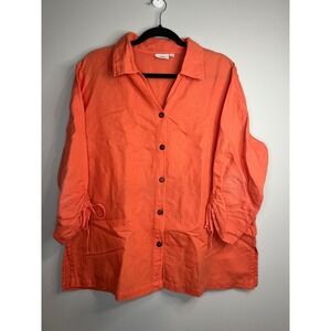 Hot Cotton Orange Linen Cotton Blend Fall Shirt Tunic Top Women's XL